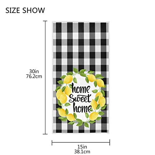 Lemon Wreath Hand Bath Towel Summer Black And White Buffalo Plaid Fingertip Towel Home Sweet Home Kitchen Bathroom Towel Set Highly Absorbent Spa Gym Guest Towels 16X30 Inch #TOP2