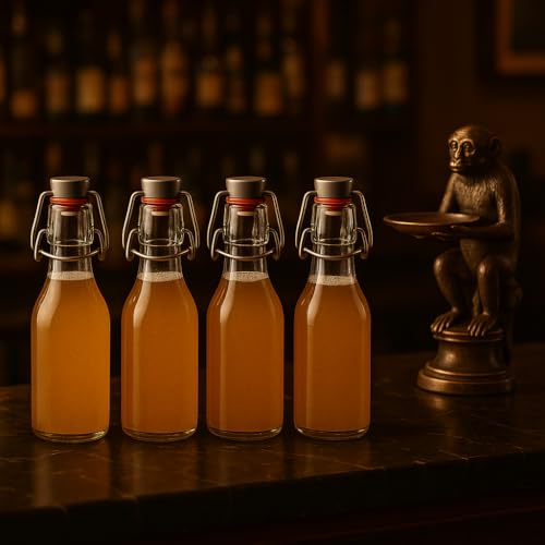 Image of Clear Glass Bottles with Airtight Swing Top Lids - Leakproof Reusable Round Glass Jars for Water, Juice, Kombucha, Milk, Vinegar, Oil & Beverages - Pack of 4 (Clear)
