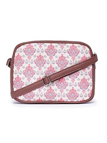 Image of ZOUK Kashmiri Tulips Floral Printed Women's Jute Handcrafted Vegan Leather Multicolor Sling Bag