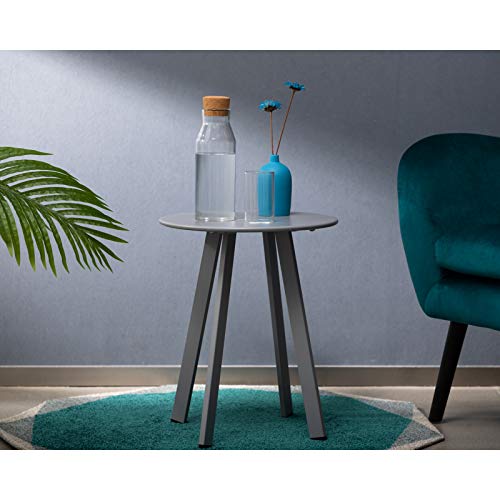 Hollyhome Round Metal Patio End Side Table, Small Accent Waterproof Anti-Rust Sofa Table, Modern Outdoor&Indoor Snack Coffee Table, (D) 15.75" X(H) 19.29", Grey #TOP7