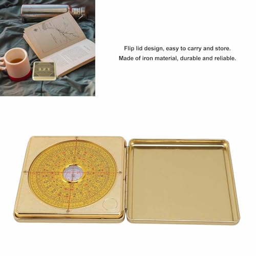 Feng Shui Luo Pan brújula antigua de hierro con tapa abatible miniatura 3