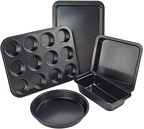 5 Piece Bakeware Set, Non-Stick Baking Set, Oven Tray, and Baking Tray Set, Oven-Safe Carbon Steel Baking Tray Set