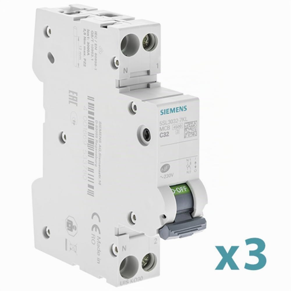 SIEMENS - Lot De 3 Disjoncteurs Électriques Phase + Neutre 32A