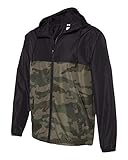 Ashen Fane Men's Water-Resistant Lightweight Windbreaker Jacket, Black and Camo, Small