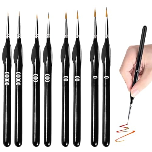 LAINIKE Juego de 8 pinceles finos de detalle, pintura por números, pinceles para modelismo, miniatura, para arte de uñas, acrílico, acuarela, pintura al óleo, pintura de líneas