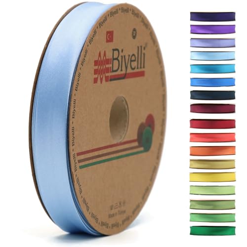 Image of Fold Satin Bias Tape - 99+ Colors - 3 /4 Inches Wide - 27 Yards - Fold Satin Binding Bias Ribbon Fabric Piping Bias Binding Tape for Sewing Clothing DIY (52. Sky Blue) BYS52