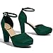 Lyngixko Women's High Block Heels Pumps Round Closed Toe Ankle Strap Dress Wedding Shoes Green