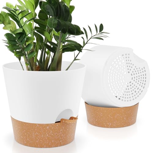 YNNICO 10 inch Plant Pots, Self-Watering Planters with Drainage Holes