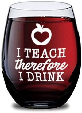 GSM Brands Stemless Wine Glass for Teachers (I Teach Therefore I Drink) Made of Unbreakable Tritan Plastic and Dishwasher Safe - 16 ounces
