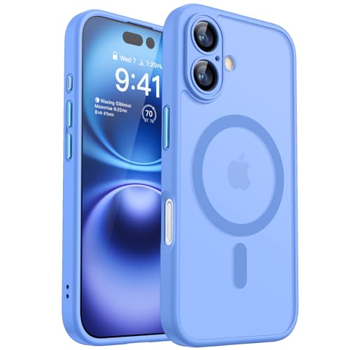 Image of CANSHN Magnetic for iPhone 16 Plus Case, Upgraded [Full Camera Protection] [Compatible with Magsafe] [Translucent Matte] Shockproof Protective Phone Case for iPhone 16 Plus - Ultramarine