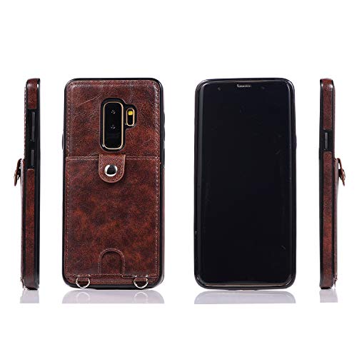 Jaorty Pu Leather Wallet Case For Samsung Galaxy S9 Plus Necklace Lanyard Case Cover With Card Holder Adjustable Detachable Anti-Lost Neck Strap Case For Samsung Galaxy S9 Plus,Black #TOP9