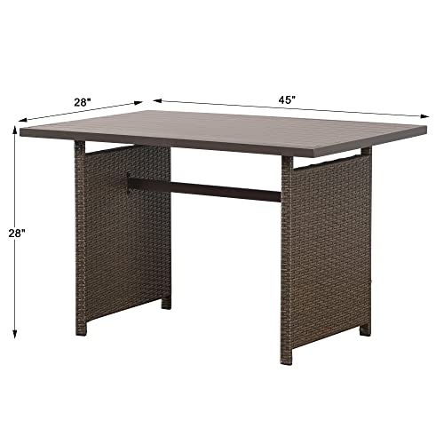 Sunvivi Outdoor Patio Dining Table, Rectangular Wicker Furniture Dining Table With Aluminum Top, Lightweight, Waterproof, Brown #TOP2