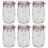 Flaschenland - 6 Drahtbügelgläser 1140ml | luftdichte Vorratsgläser, Einmachgläser | Aufbewahrung von Lebensmitteln in der Küche | Mehl, Zucker, Kaffee, Nudeln, Reis, Haferflocken | Made in Germany