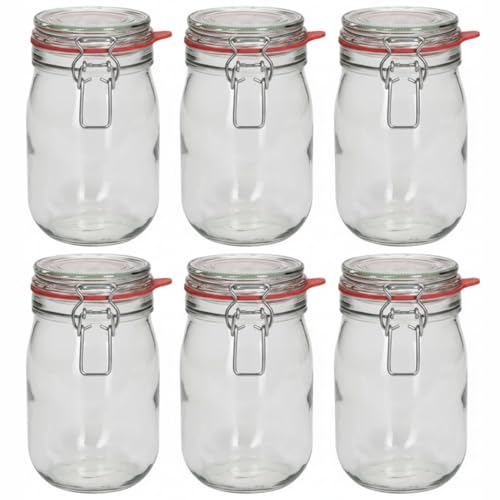 Flaschenland - 6 Drahtbügelgläser 1140ml | luftdichte Vorratsgläser, Einmachgläser | Aufbewahrung von Lebensmitteln in der Küche | Mehl, Zucker, Kaffee, Nudeln, Reis, Haferflocken | Made in Germany