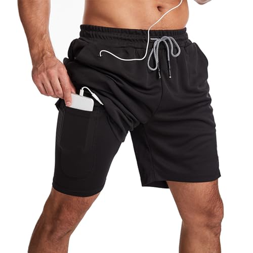 Men's 2 in 1 Running Shorts Quick Dry Gym Athletic Sports Workout...