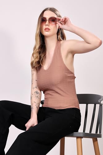 Image of London Hills Women's Cotton Slim Fit Tank Top Halter Neck Tops Stylish | Backless Tops | Halter Neck Top | Backless Tank Tops
