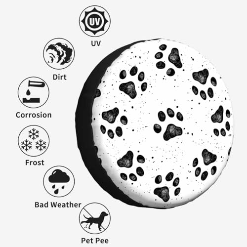 Image of Dog Paw Prints Texture Spare Tire Cover Composed Black and White Wheel Covers for RV Tires Camper Tire Case Protectors for Trailer Rv SUV Truck Travel Trailer 15 in