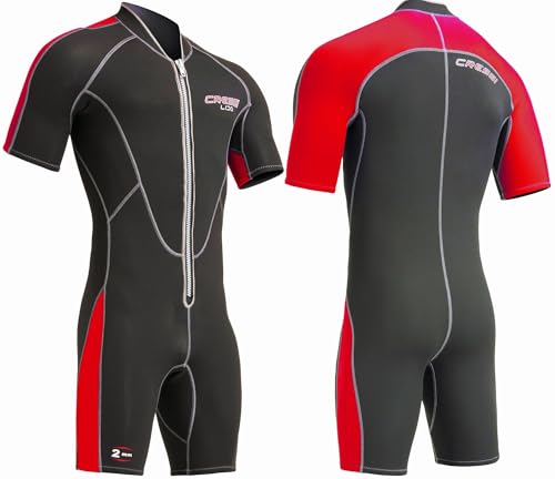 Cressi, Lido Man 2 mm, Muta Shorty in Neoprene High Stretch, Uomo, Nero/Rosso, L