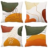 Emvency Set of 4 Boho Mid Century Throw Pillow Covers 18x18 Inches Orange and Green Modern Abstract Art Decorative Watercolor Polyester Pillow Cases Square Pillocases for Bed Sofa
