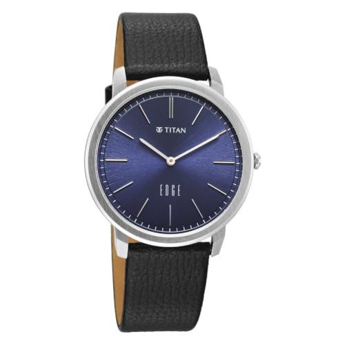 Image of EDGE Meister with Quartz Analog 2 Hands Display Blue Dial Genuine Crumpy Soft Leather Strap Strap Watch for Men - 10065SL02