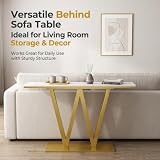 Console Table, Faux Marble Entryway Table with Shelves, Metal Base