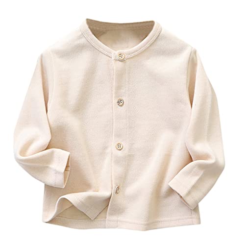Baby Boys Girls Knit Cardigan Fleece Round Neck Long Sleeve Button Coat Solid Loose Single Breasted (Beige, 2-3 Years)
