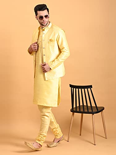 Image of Uri and MacKenzie Men's Silk Blend Kurta Pajama with Designer Ethnic Nehru Jacket /Modi Jacket