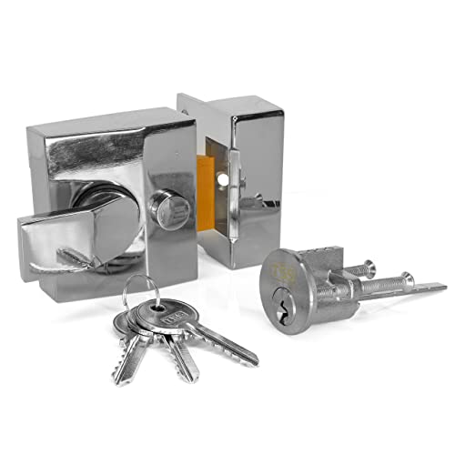 Standard Deadlocking Nightlatch, 40mm Backset, Polished Chrome Finish
