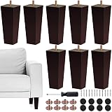 TURSTIN Set of 8 Furniture Legs 6 Inch Square Solid Wood Couch Legs Replacement Sofa Legs Mid Centur