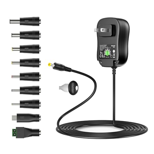 Basicvolt 34W Universal AC Adapter with 5V 2A USB Port, 9 Round Tips, Multi Voltage 3V 4.5V 5V 6V 7.5V 9V 12V DC Power Supply for LED Strip Light Speaker Digital Photo Frame Power Cord, 2000mA Max