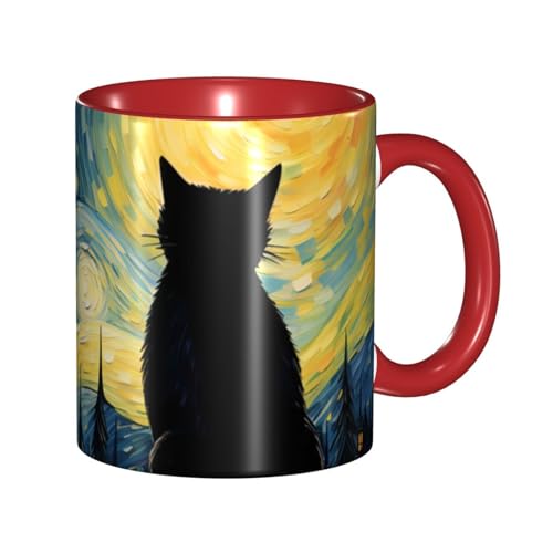 マグカップ 星月夜 黒猫 ネコ柄 猫柄 コーヒーカップ 330ml 陶器 食器 おしゃれ 男女兼用 ミルクコップ コーヒー ティー オフィス 家庭用 誕生日 贈り物