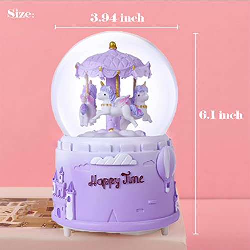 Unicorn Musical Snow Globe With Led Lights Automatic Snowfall Aveki Carousel Horses Music Box For Girls Kids Granddaughters Birthday Christmas New Year Gift #TOP6