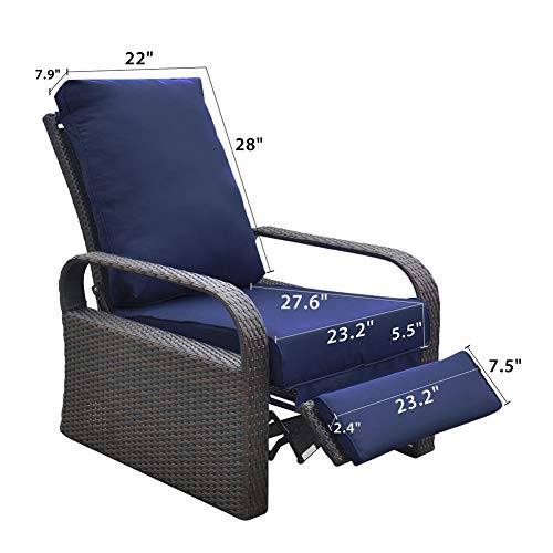 Indoor Outdoor Recliner Replacement Cushion, Patio Furniture Chair Sofa Washable Cushion Deep Seat, Uv Protected, Fade Protected And Water Spill Repellet, Cover Can Be Replaced (Navy Blue) #TOP4