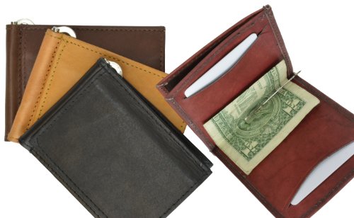 100% Genuine Leather Bi-fold Money Clip Tan #93CF2