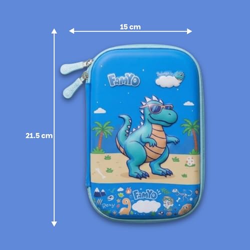 Image of Famyo Rexy Dino School Essentials Kit Lunch Box & Pencil Pouch | Leakproof 3-compartment bento lunch box with hard shell pencil case, ideal school combo for kids