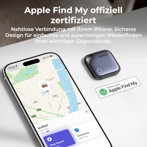 UGREEN FineTrack kompatibel mit Apple Find My (nur iOS), GPS Tracker, Schlüsselfinder mit Austauschbarer Batterie, 24 Monaten Batterielebensdauer, Tracker für Koffer, Keys, Reisepässe(4 Pack)