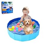 Piscina para Perros, Portátil Bañera para Mascotas Gatos Niños para Interior o Exterior Segura Antideslizante (Azul)