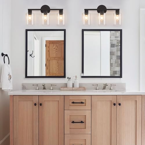 Image of Bathroom Vanity Light Bathroom Light Fixtures Vanity Lights for Bathrrom Light Fixtures with Clear Glass Shade for Bath 3 Light (Black)