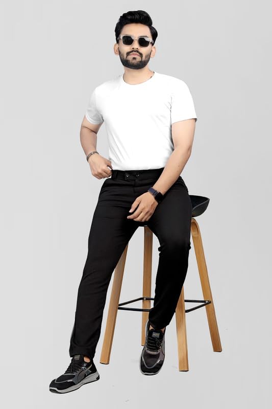 Image of MiraMichi Men's Slim Fit Formal Trousers - Crafted from Premium Lycra Blend Fabric, Solid Pattern, Ideal for Formal Occasions