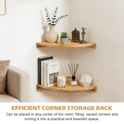 BYZESTY Eckregal Hängend 2er Set, 27,5 cm Eckregal Holz, Wandregal Eiche Massiv, Wandregal Holz für Ecke, Eck Wandregal für Wohnzimmer Küche Schlafzimmer