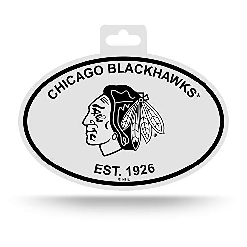 Rico Industries NHL Chicago Blackhawks Black and White Team Logo Oval Sticker
