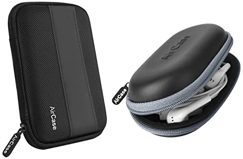 Image of AirCase External Hard Drive Case for 2.5-Inch(6.35cm) Hard Drive (Black) & C41 Earphone Case Pouch & Travel Organizer for Earphone, Pen Drives, Memory Card, Data Cable (Grey Zip)