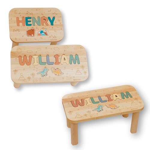 Dino Nursery Decor 1st Birthday Gift Montessori Furniture for Kids Gifts for Toddlers Wooden Name Puzzle Stool Personalized Baby Boy Gifts