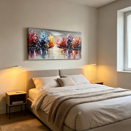 Tableau arbres colorés pour illuminer un salon sombre ou un bureau moderne