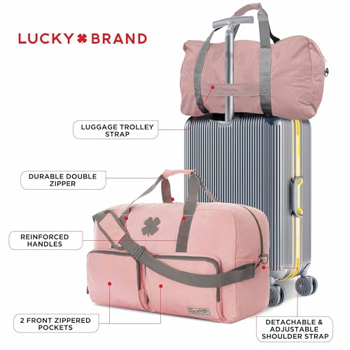 Image of Lucky Brand Unisex Adult Large Duffle Adjustable Shoulder Strap Foldable Overnight Weekender Bag, Bridal Rose, 85L, Sports