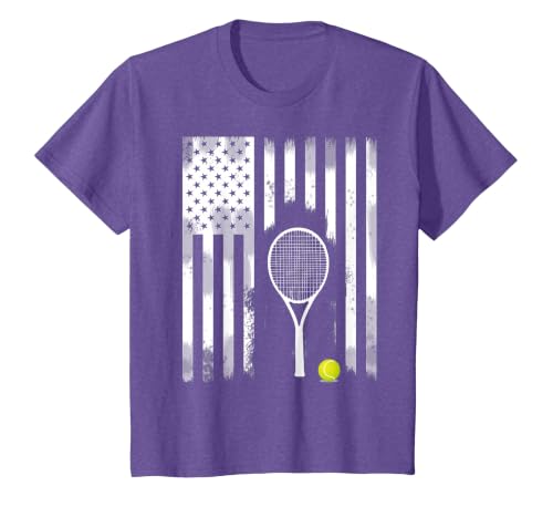 Tennis American Flag USA America Tennis Open Patriot T-Shirt, Youth, Purple Heather, Large