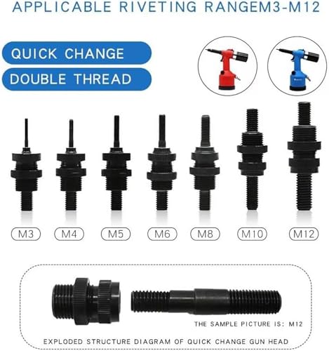 Kit de herramientas de tuerca remache neumática de alta resistencia, pistola remachadora automática con 6 boquillas, tensión de trabajo de 19,1 kN para un fácil remachado