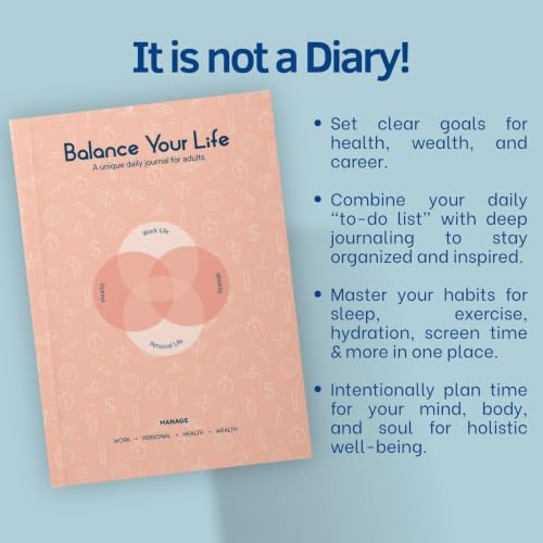 Image of Balance Your Life - 2026 Daily Journal and Planner for Adults | Work-Life Balance | Wellness & Habit Tracker | Boost Productivity | Mental Wellbeing | Undated Pages | 4-Month Program (Peach Mist)