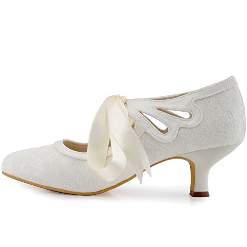 ELEGANTPARK Lace Wedding Shoes Closed Toe Bridal Shoes Women Mary Jane Low Heels Pumps Wedding Dress Shoes2