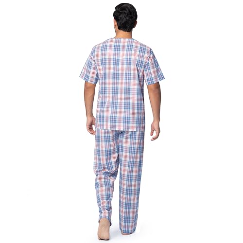 Image of Fruit of the Loom Men's Broadcloth Short Sleeve Top and Long Pants Pajama Set